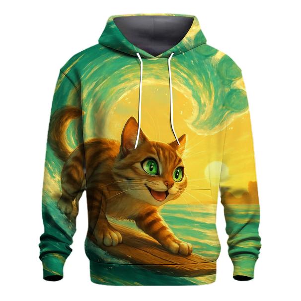 Ocean Tide Surfer Cat printed hoodies