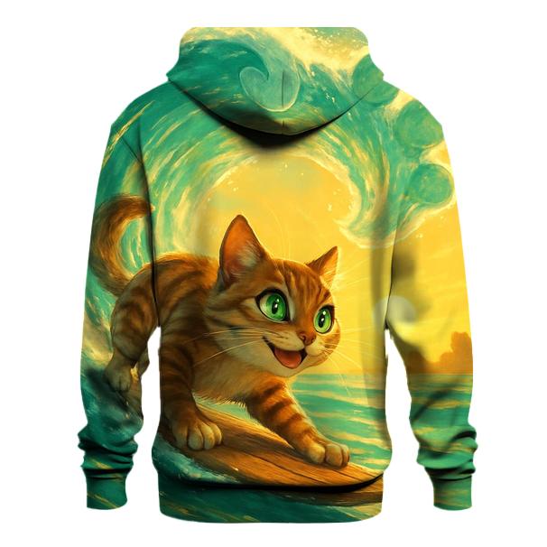Ocean Tide Surfer Cat printed hoodies