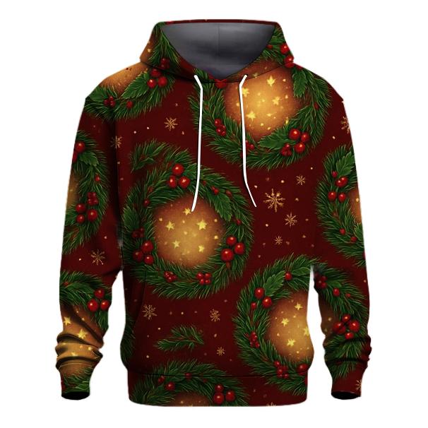 Evergreen Wreath Medallions On Deep Red hoodies fashion