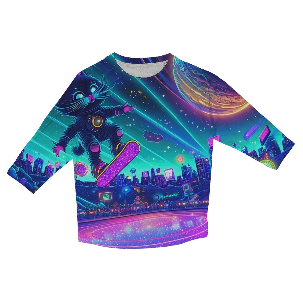Lunar Roller Rink Toon Invasion printed three quarter sleeve shirts