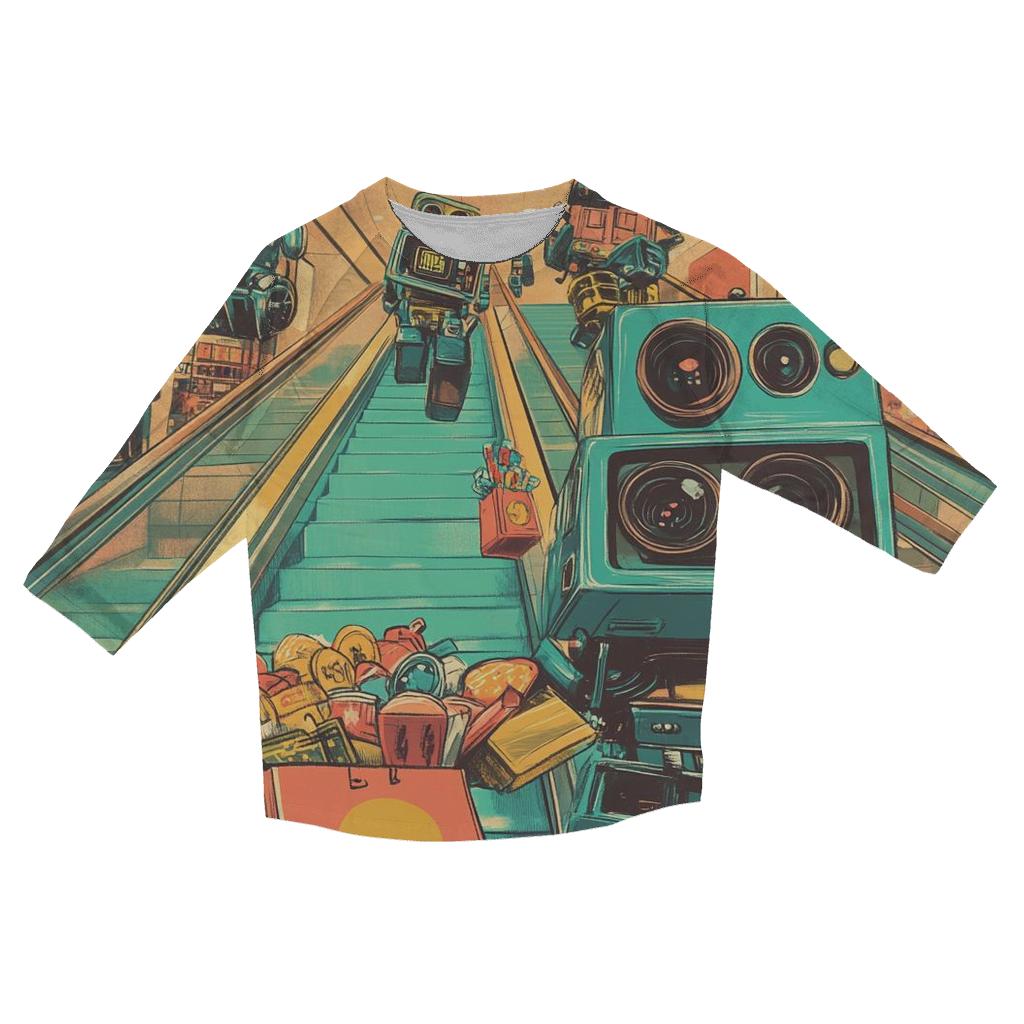 Retro Robot Mall Escalator Chaos fashion 3/4 sleeve shirts