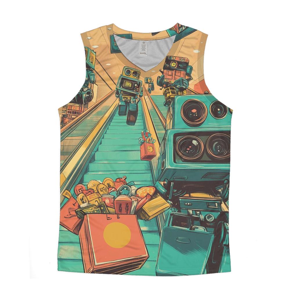 Retro Robot Mall Escalator Chaos stylish racerback tanks
