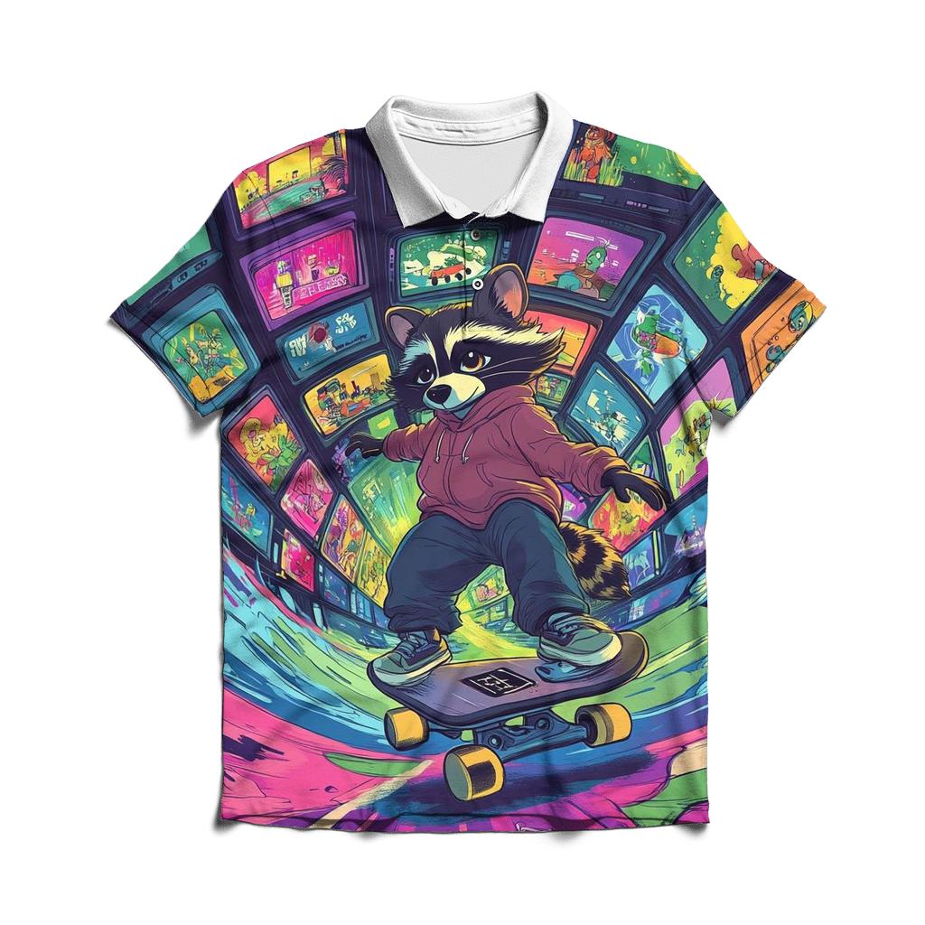 Skateboard Surfing Through Channel Space custom polo shirts