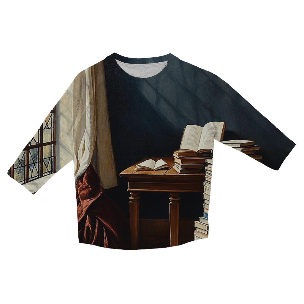Vermeer Inspired Quiet Library Corner printed three quarter sleeve shirts