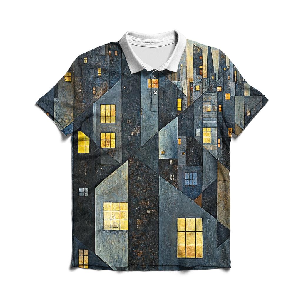 Picasso Inspired Cubist Citylights branded logo polo shirts