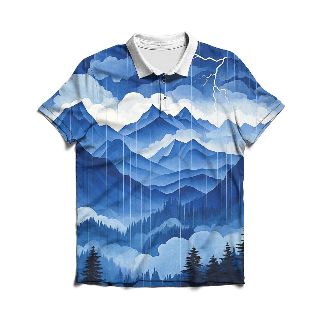 Hokusai Inspired Thunderstorm Over Mountains embroidered polo tops