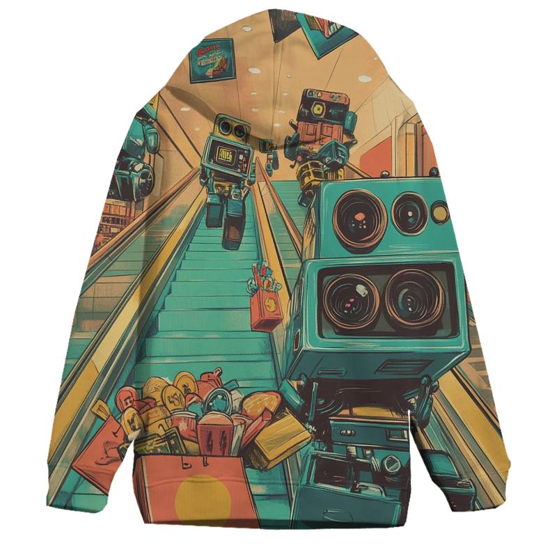 Retro Robot Mall Escalator Chaos lightweight hoodies