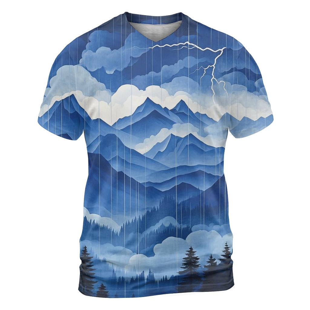 Hokusai Inspired Thunderstorm Over Mountains trendy printed shirt styles