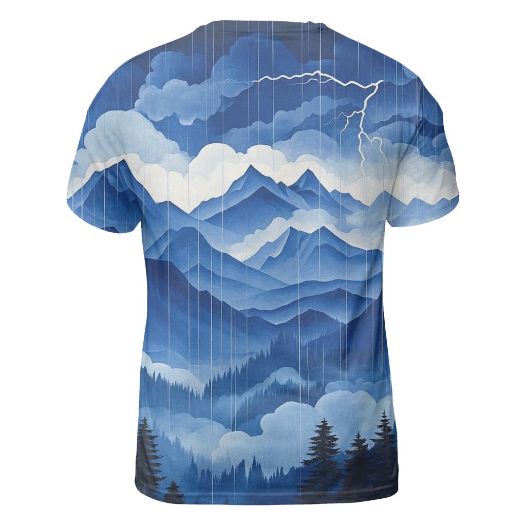 Hokusai Inspired Thunderstorm Over Mountains trendy printed shirt styles