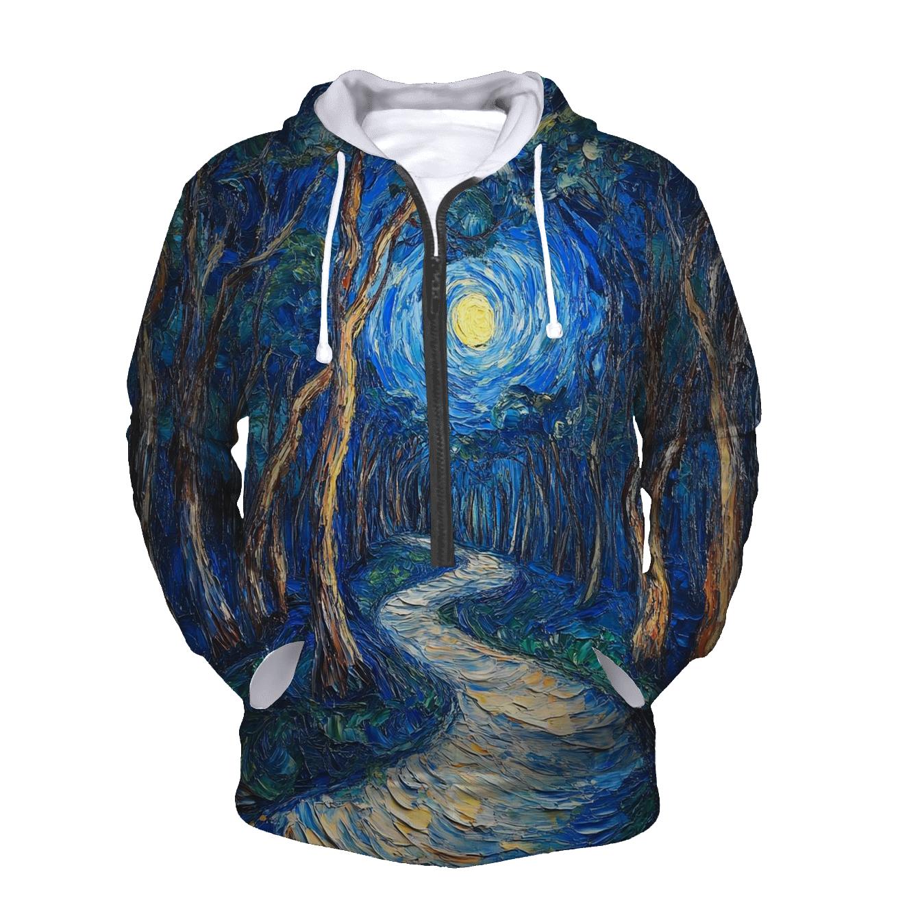 Van Gogh Inspired Starry Forest Path lightweight hoodies