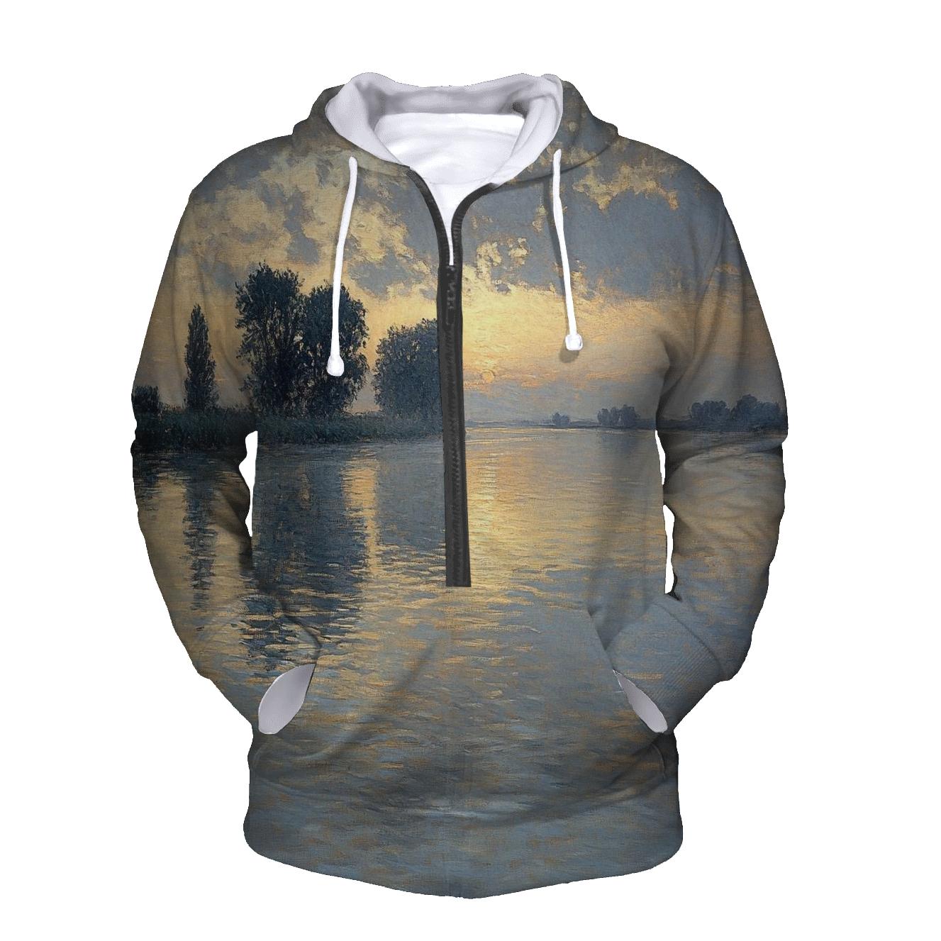 Monet Inspired Misty River Sunrise custom hoodies