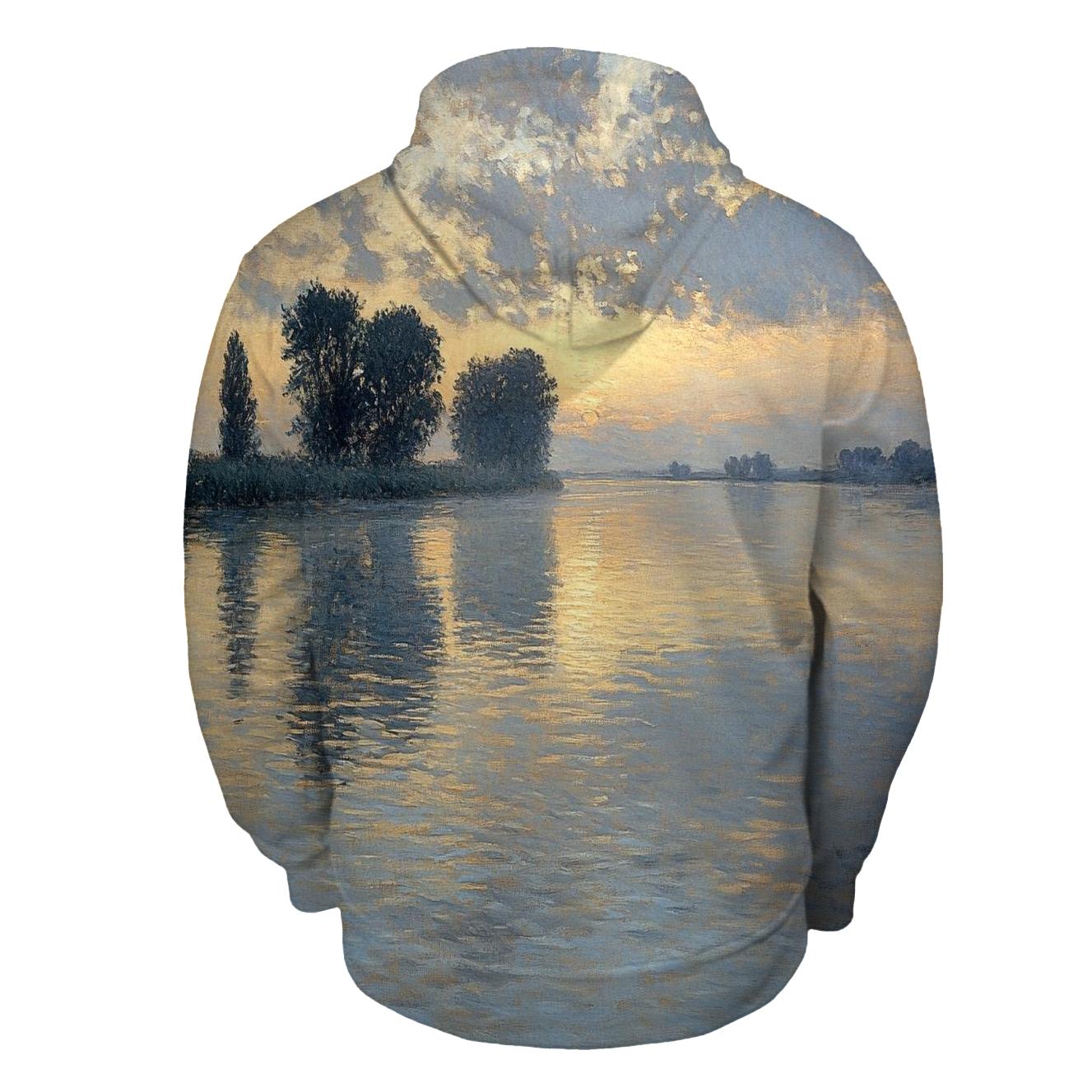 Monet Inspired Misty River Sunrise custom hoodies
