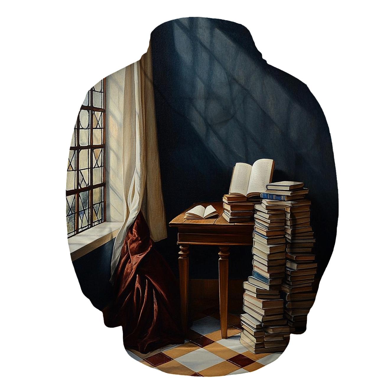Vermeer Inspired Quiet Library Corner embroidered hoodies