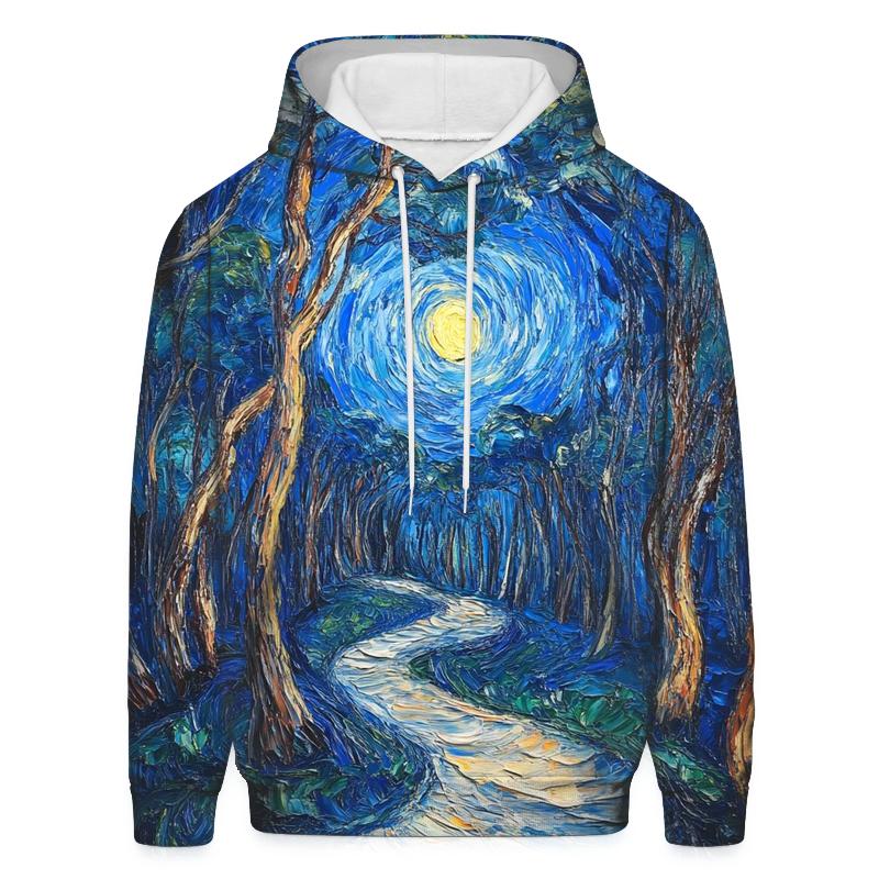 Van Gogh Inspired Starry Forest Path embroidered hoodies