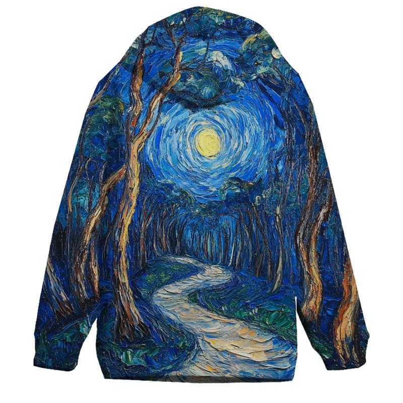 Van Gogh Inspired Starry Forest Path embroidered hoodies