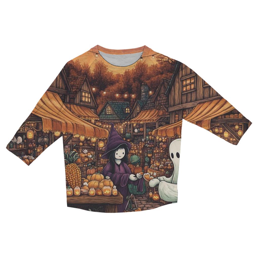 Haunted Harvest Market At Twilight trendy 3/4 sleeve tops