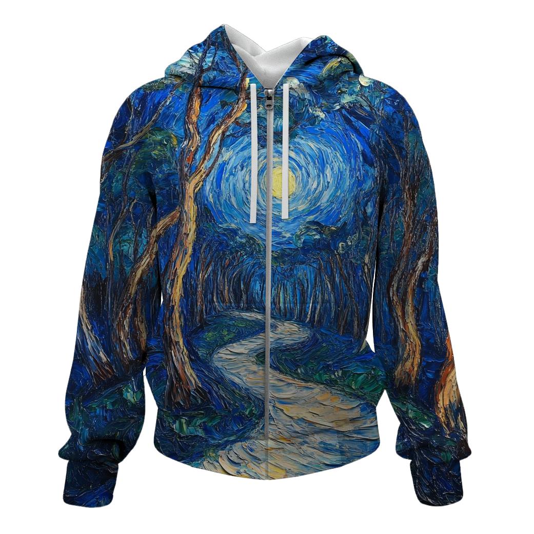 Van Gogh Inspired Starry Forest Path hoodie trends