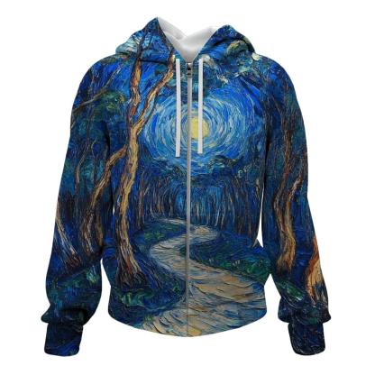Van Gogh Inspired Starry Forest Path hoodie trends