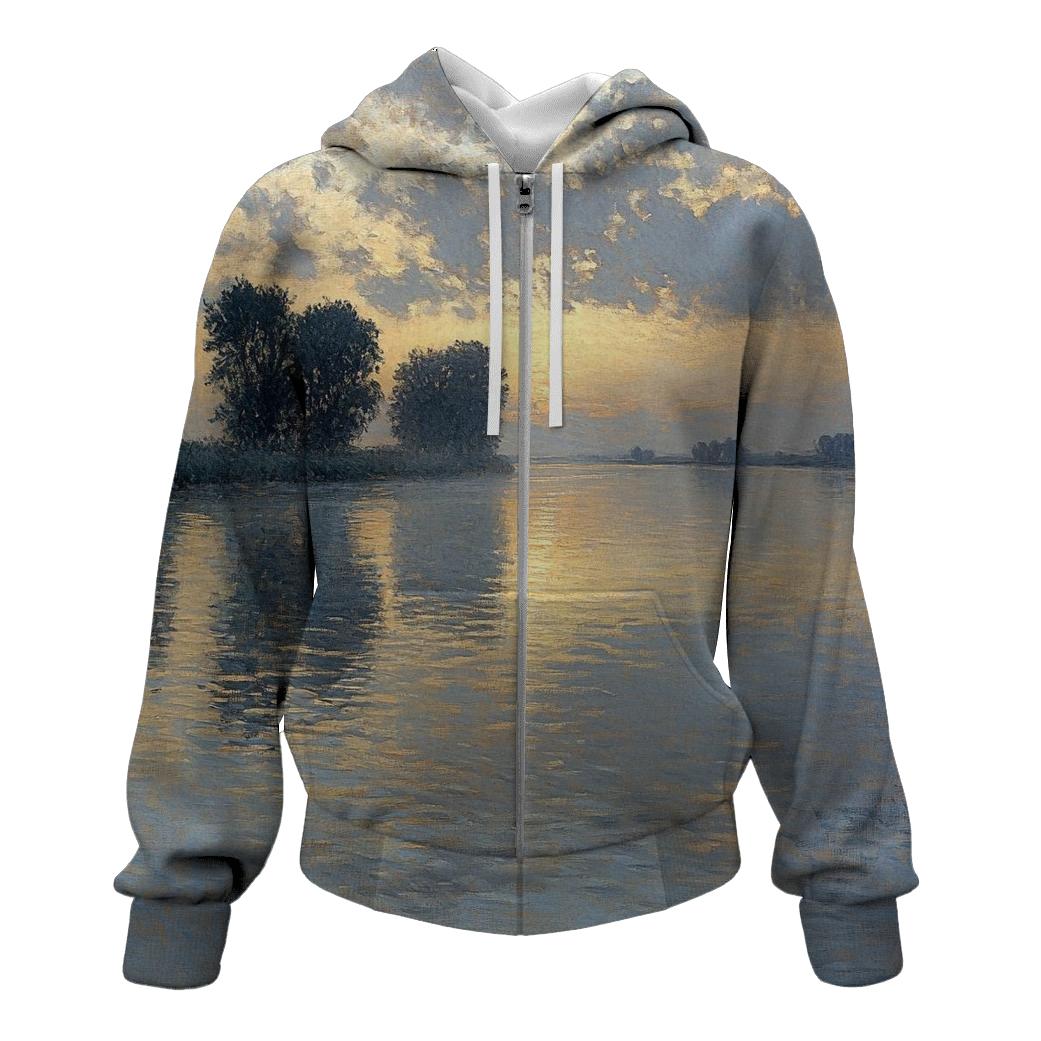 Monet Inspired Misty River Sunrise hoodies fashion
