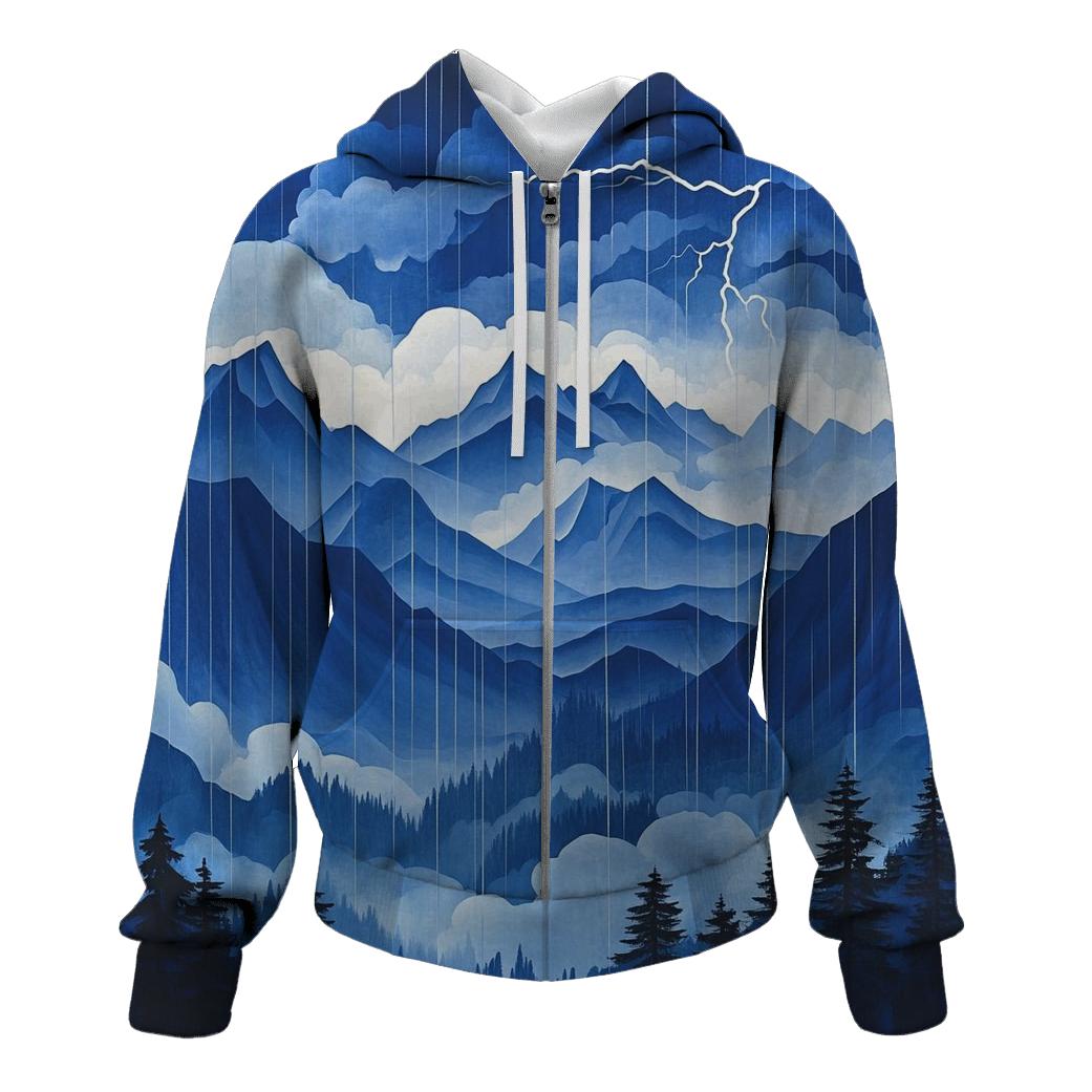 Hokusai Inspired Thunderstorm Over Mountains lightweight hoodies