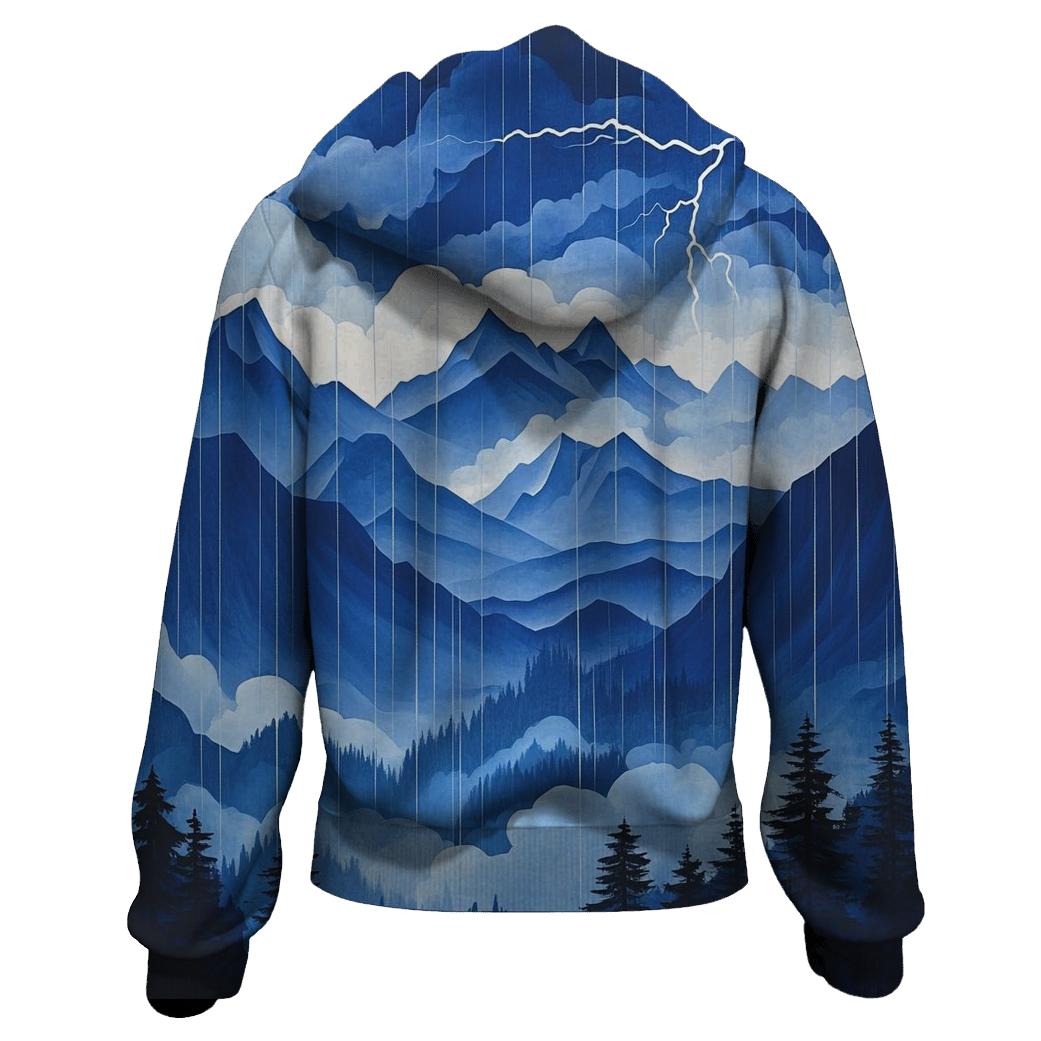 Hokusai Inspired Thunderstorm Over Mountains lightweight hoodies