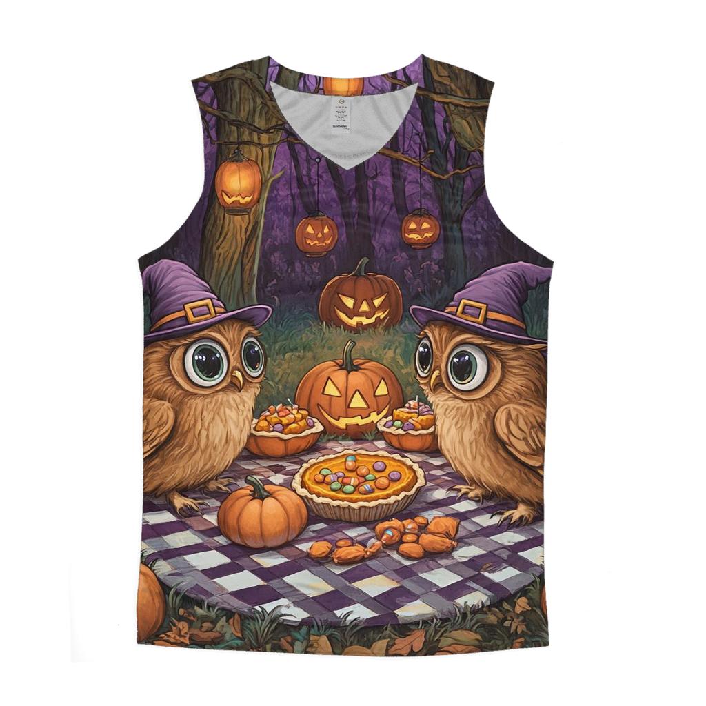 Forest Picnic With Halloween Owls trendy fitted tank tops