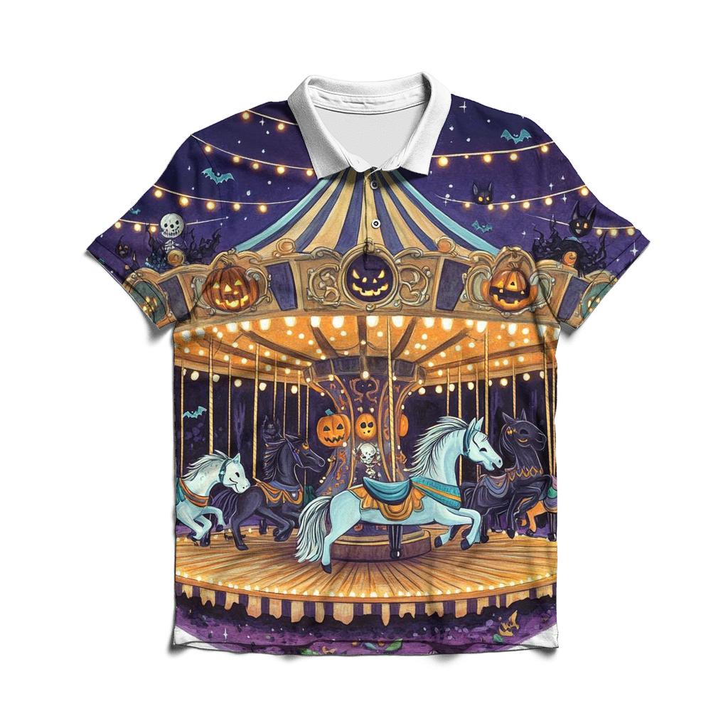 Midnight Carnival With Spooky Carousel Creatures designer slim fit polos