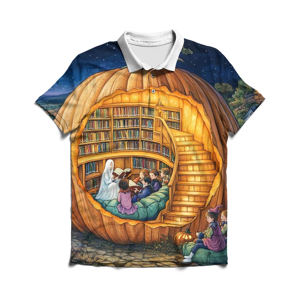 Pumpkin Library Of Spooky Stories designer slim fit polos