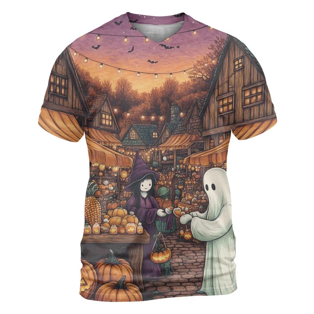 Haunted Harvest Market At Twilight unique graphic print tees