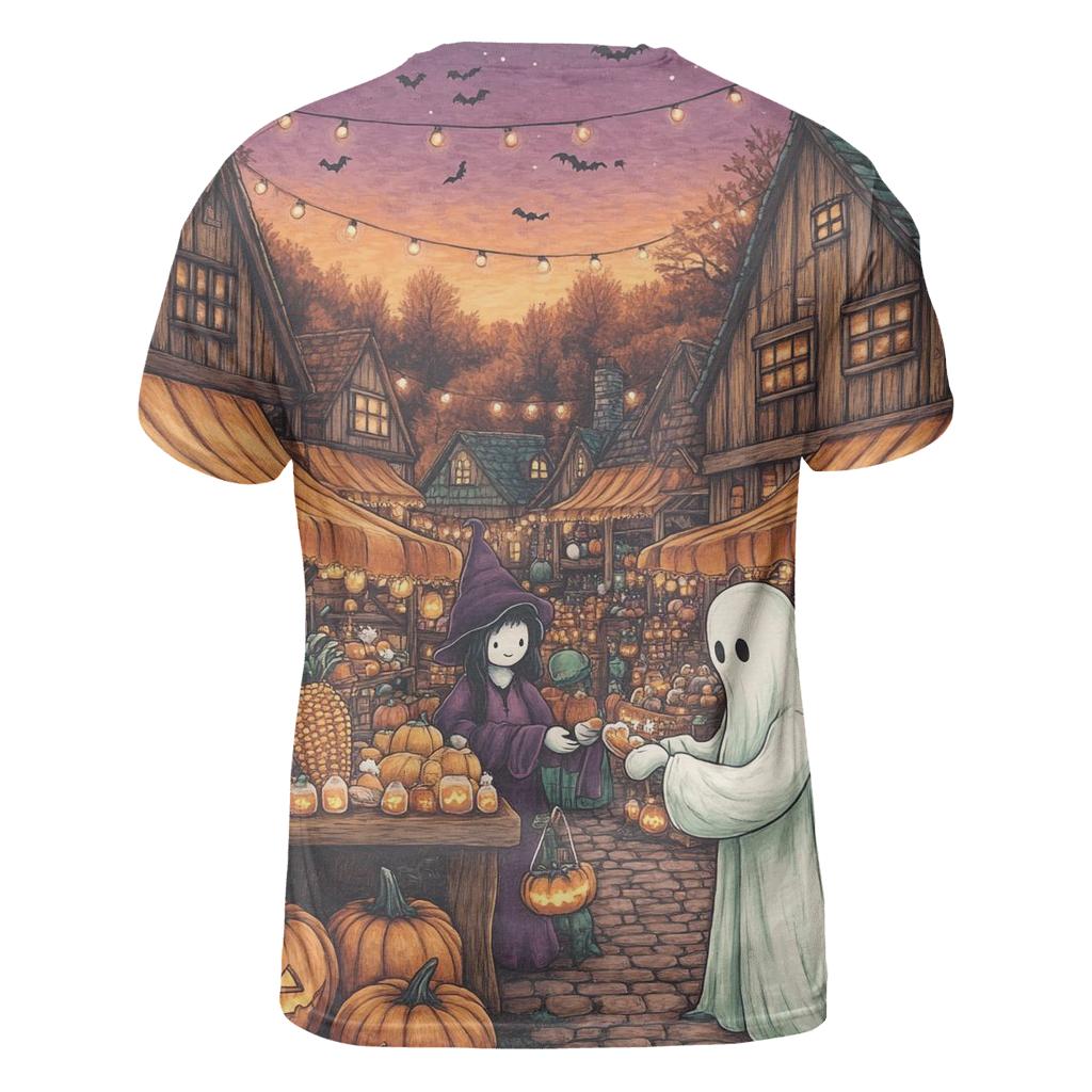 Haunted Harvest Market At Twilight unique graphic print tees