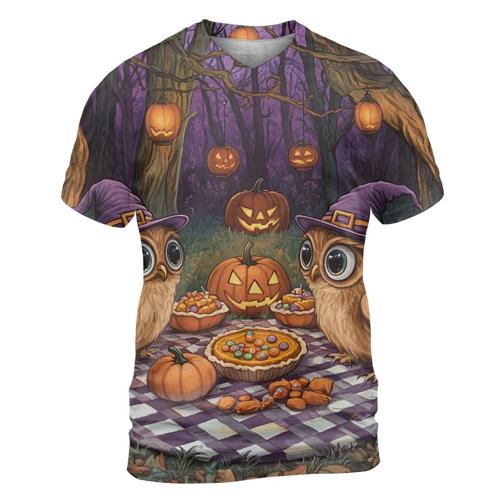 Forest Picnic With Halloween Owls creative print fashion shirts