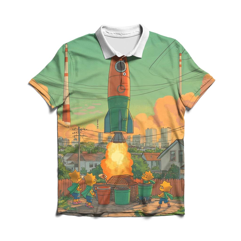 Suburban Backyard Space Mission casual sports polo shirts