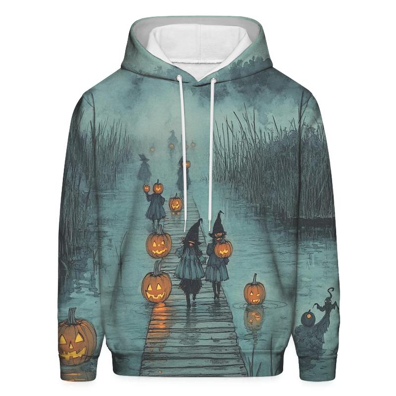 Lantern Parade In The Halloween Marshlands embroidered hoodies