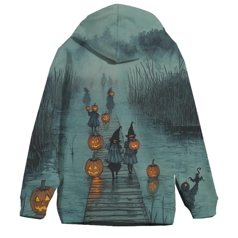 Lantern Parade In The Halloween Marshlands embroidered hoodies