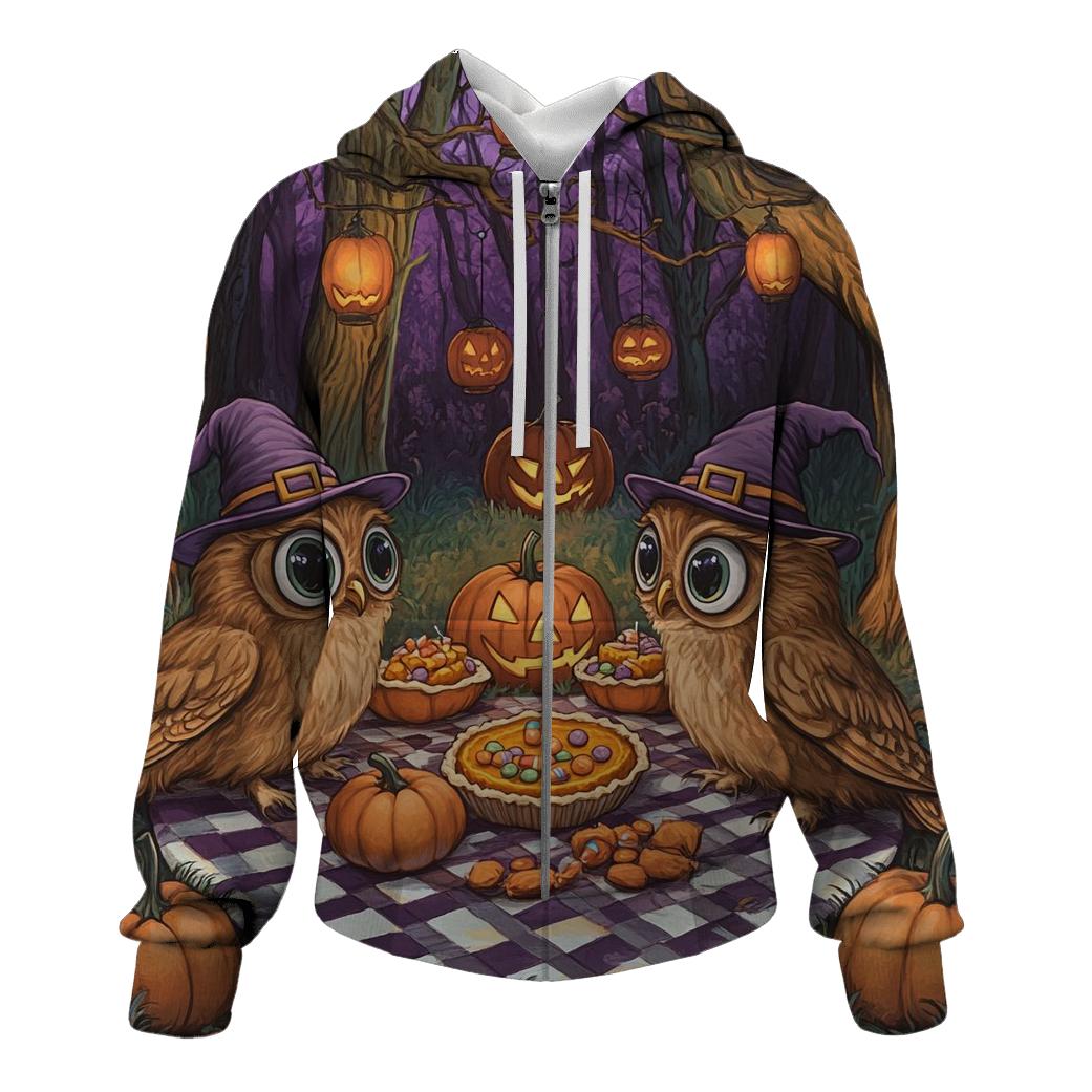 Forest Picnic With Halloween Owls hoodie styles