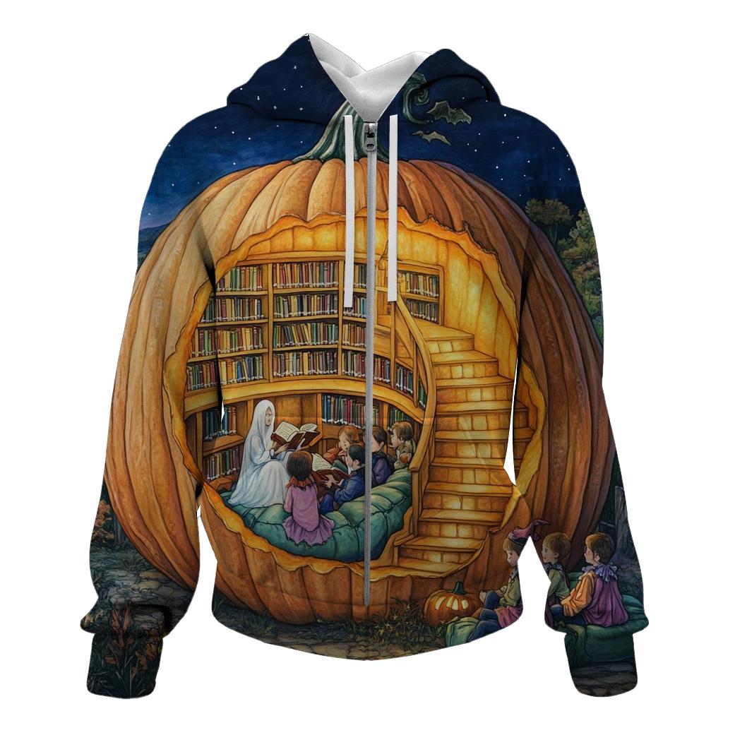 Pumpkin Library Of Spooky Stories premium hoodies