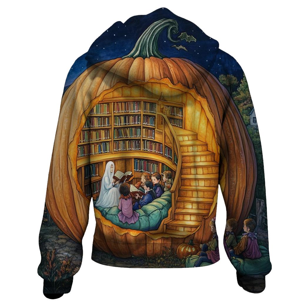 Pumpkin Library Of Spooky Stories premium hoodies