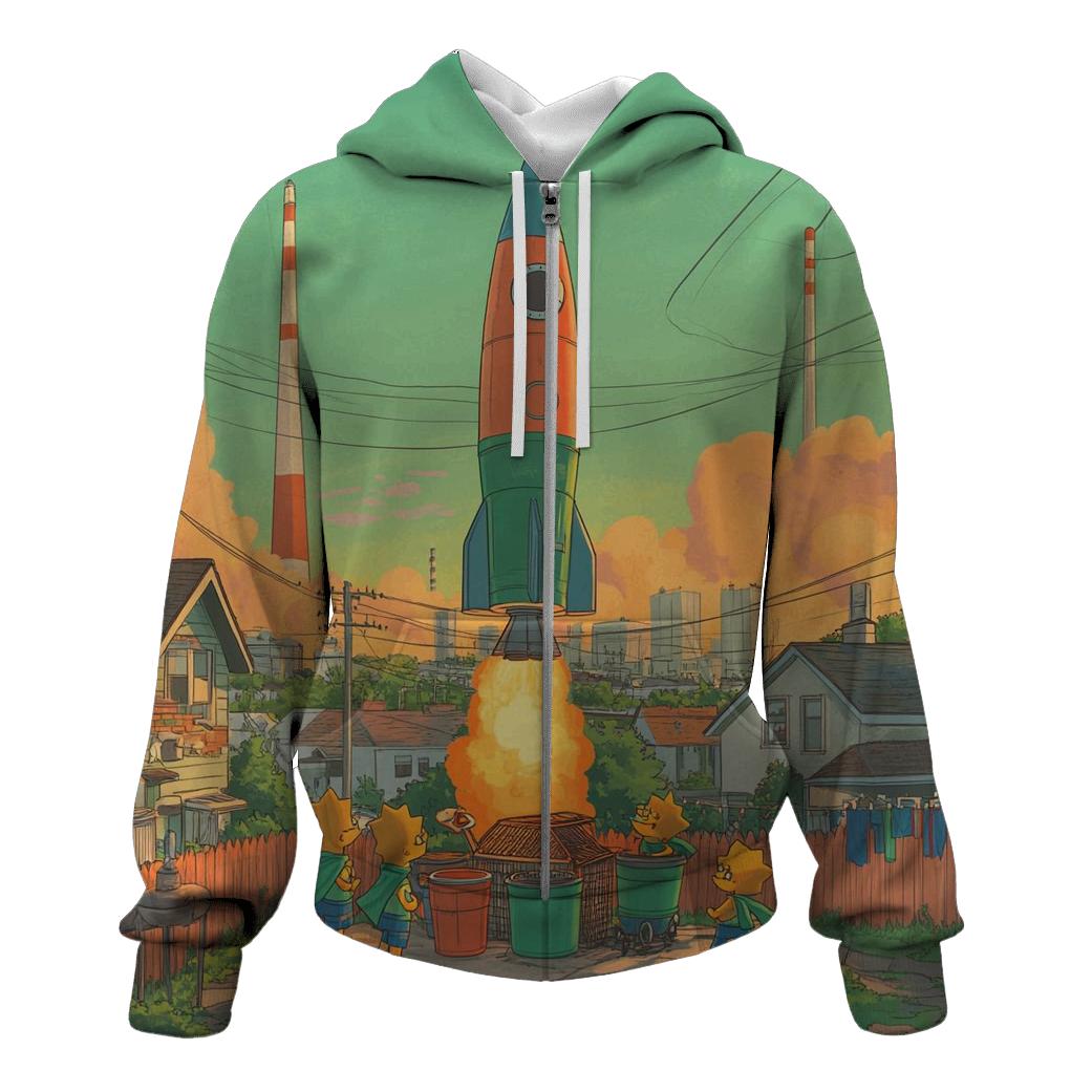 Suburban Backyard Space Mission premium hoodies