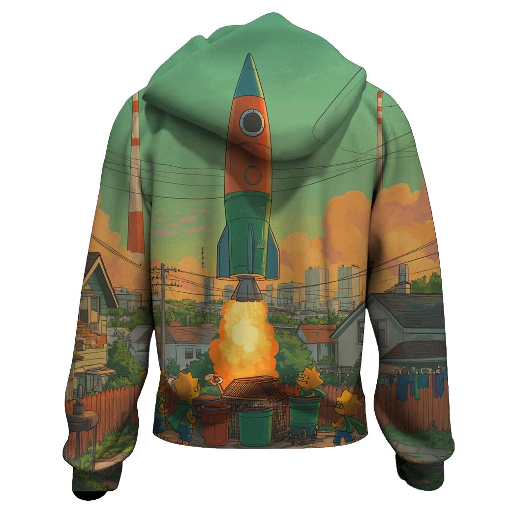 Suburban Backyard Space Mission premium hoodies
