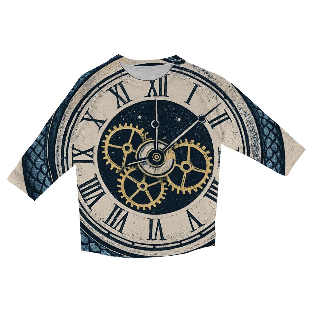 Celestial Clockwork Ouroboros printed three quarter sleeve shirts