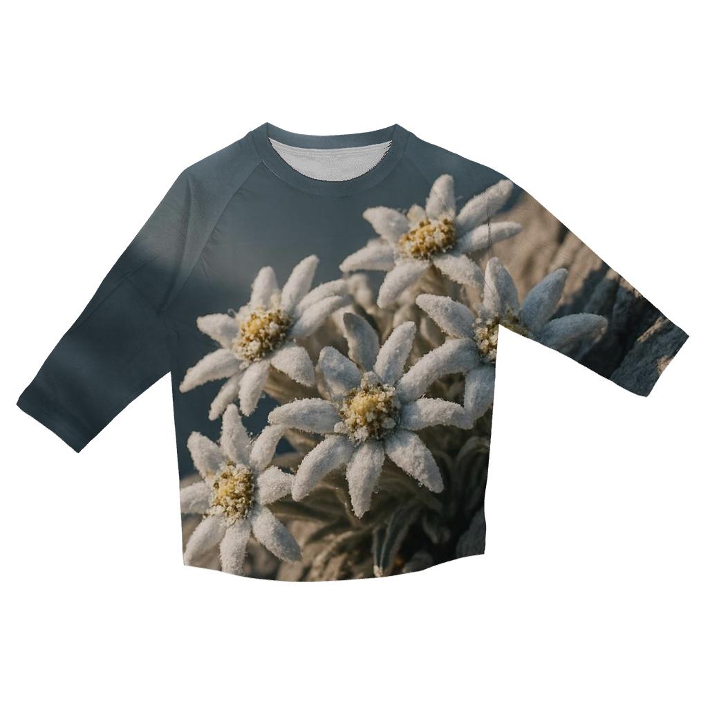 Alpine Edelweiss On Wind Carved Ridge printed three quarter sleeve shirts