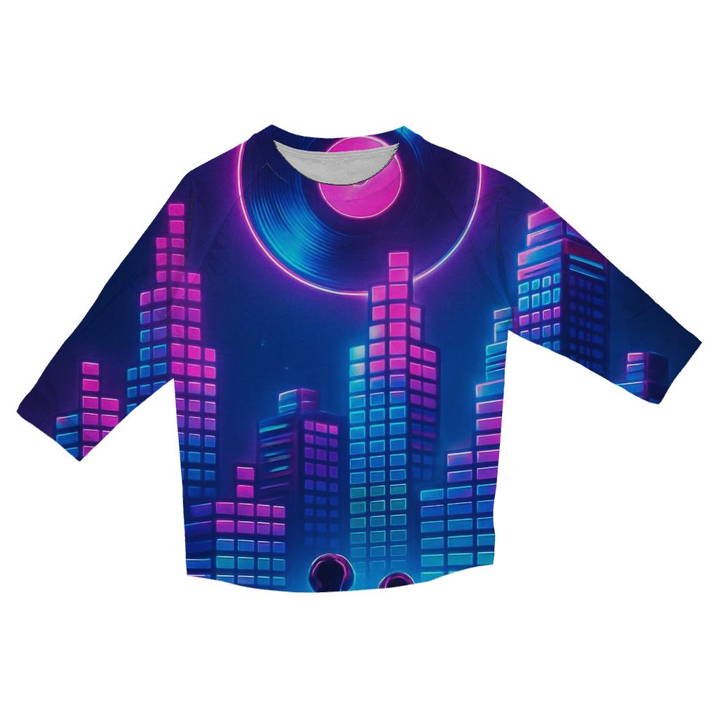 Neon Synth Skyline fashion 3/4 sleeve shirts