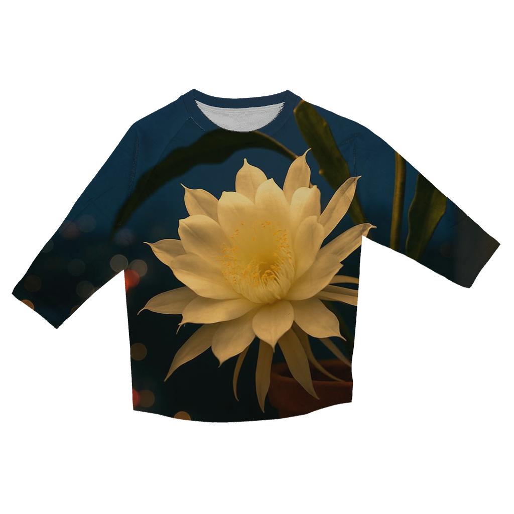 Night Blooming Cereus In Urban Balcony Glow casual three quarter sleeve shirts