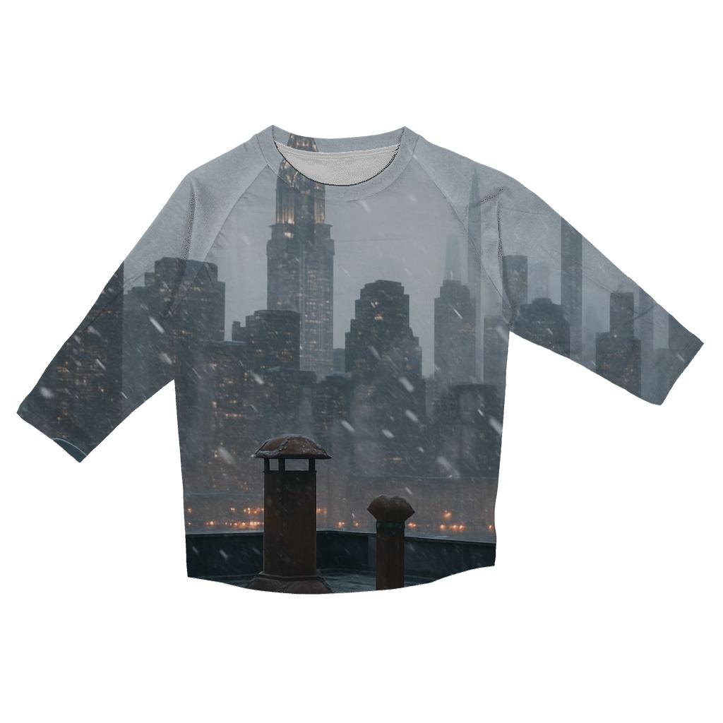 Snow Squall Over Midtown From Queens Rooftop printed three quarter sleeve shirts