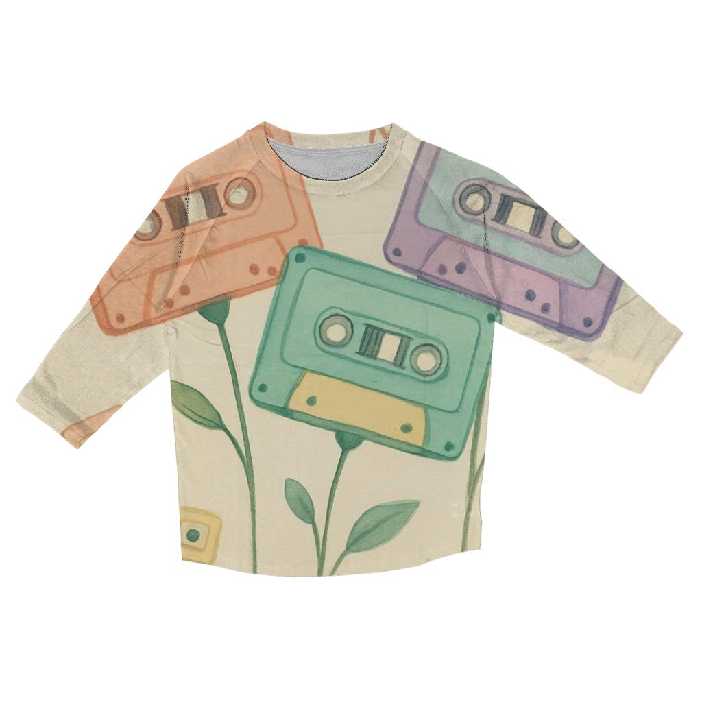 Pastel Cassette Garden trendy 3/4 sleeve tops