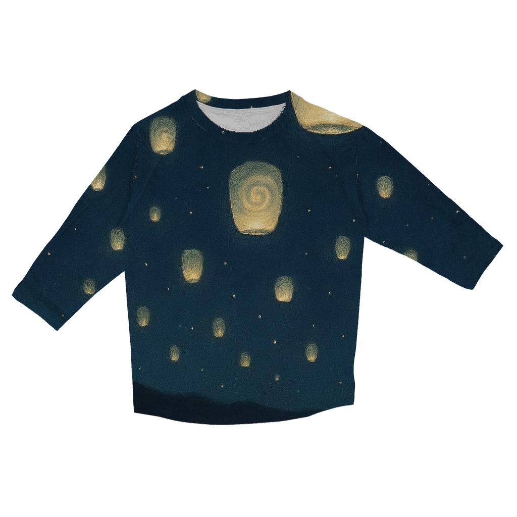 Celestial Drift Lanterns printed three quarter sleeve shirts