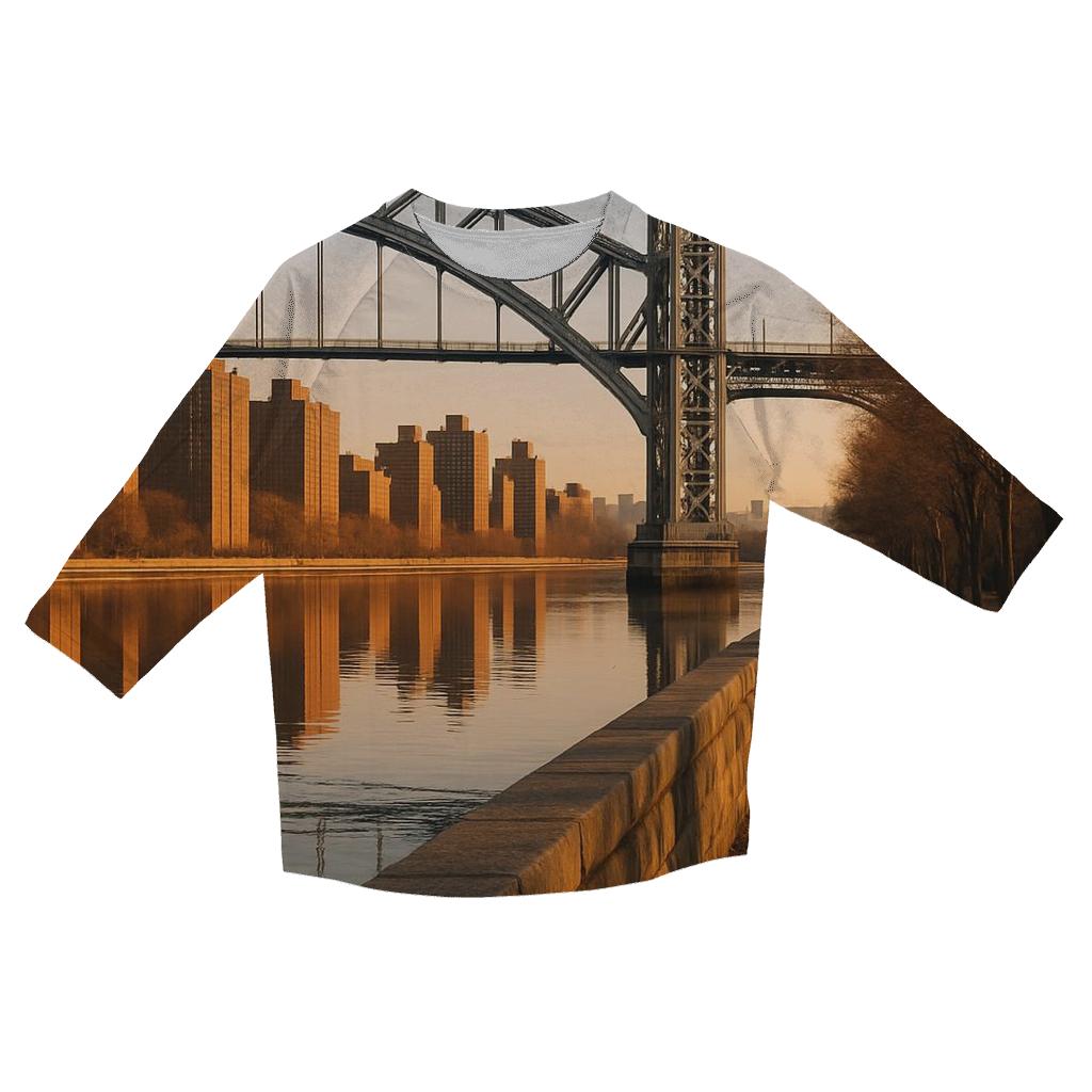Harlem River Sunset Framing Uptown Towers printed three quarter sleeve shirts