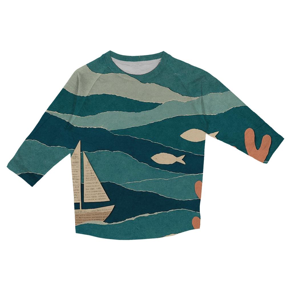 Surreal Paper Ocean Collage trendy 3/4 sleeve tops