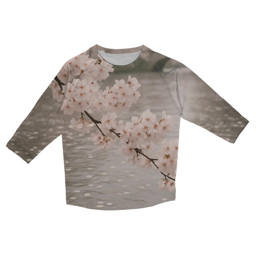 Cherry Blossoms Over Quiet Riverbank trendy 3/4 sleeve tops
