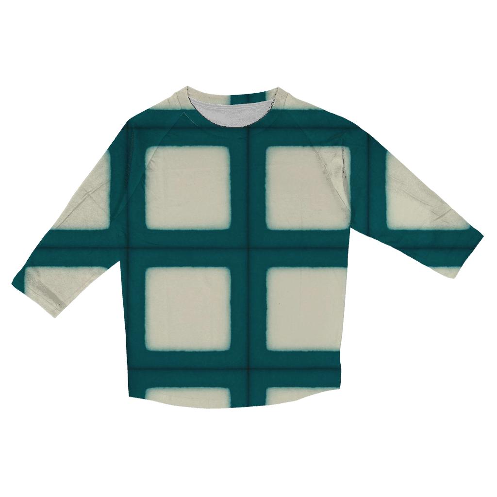 Teal Itajime Window Grid printed three quarter sleeve shirts